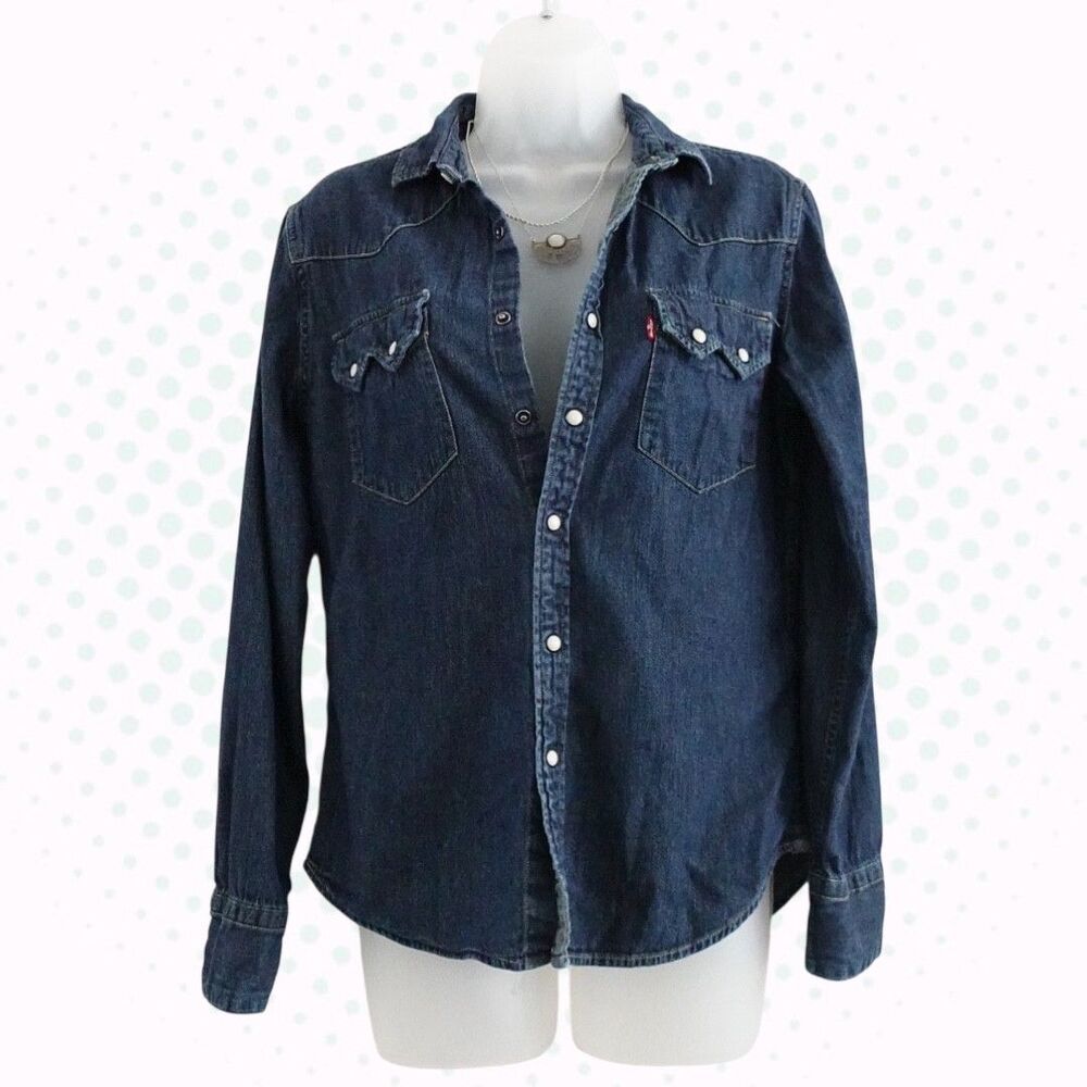 Levi's Western Dark-Wash Denim Slim Fit Snap Button Down Top Size S